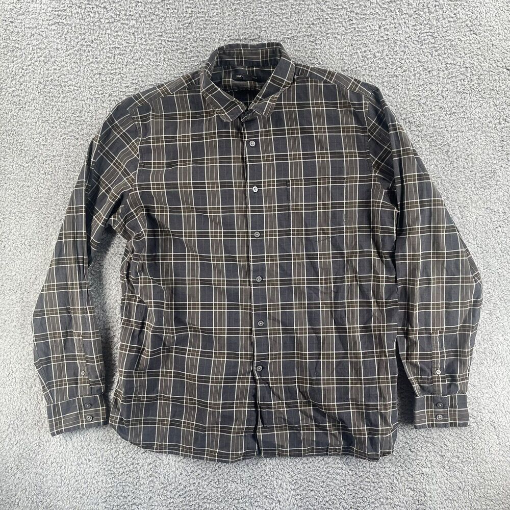 John Varvatos Star USA Men’s XXL Button Up Shirt Brown Gray Plaid